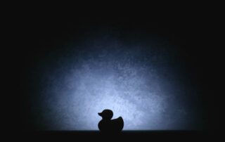 Silhouette of a sitting duck in spotlight representing cybersecurity risks without managed IT services.